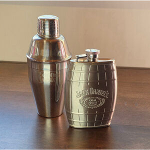 Jack Daniel's Stainless Steel Barrel Flask & Ketel One Cocktail Shaker Set